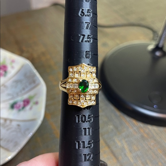 Nadri Art Deco 18K Gold Plated CZ & Emerald Statement Ring - Picture 5 of 5